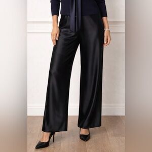 St. John Evening Black Silk Pants with Waist Tie & Side Zipper Size 10